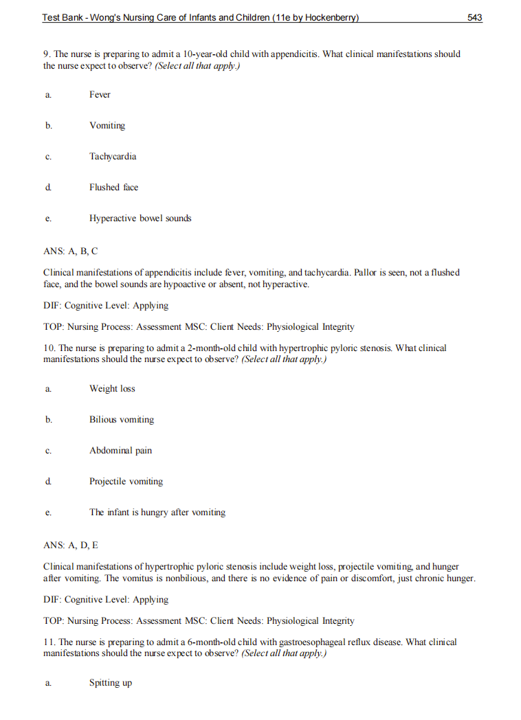 Test Bank Wong's Nursing Care of Infants and Children 12th Edition by Hockenberry