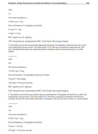 Test Bank Wong's Nursing Care of Infants and Children 12th Edition by Hockenberry