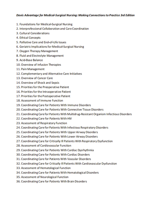 Test Bank Davis Advantage for Medical-Surgical Nursing: Making Connections to Practice 3rd Edition