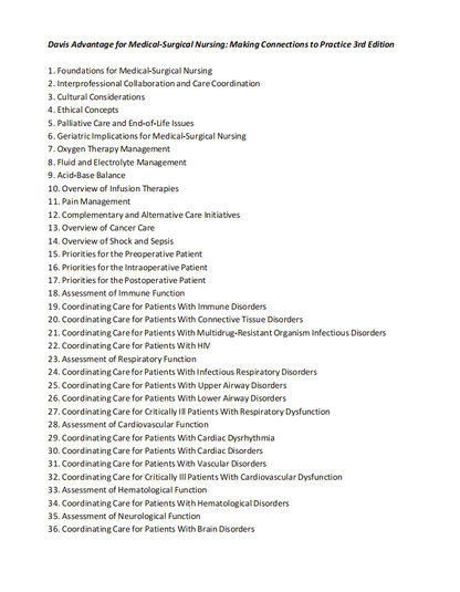 Test Bank Davis Advantage for Medical-Surgical Nursing: Making Connections to Practice 3rd Edition