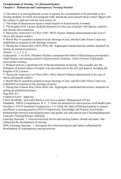 Test Bank Kozier & Erb’s Fundamentals of Nursing 11th Edition