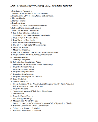 Test Bank Lehne’s Pharmacology for Nursing Care 12th Edition